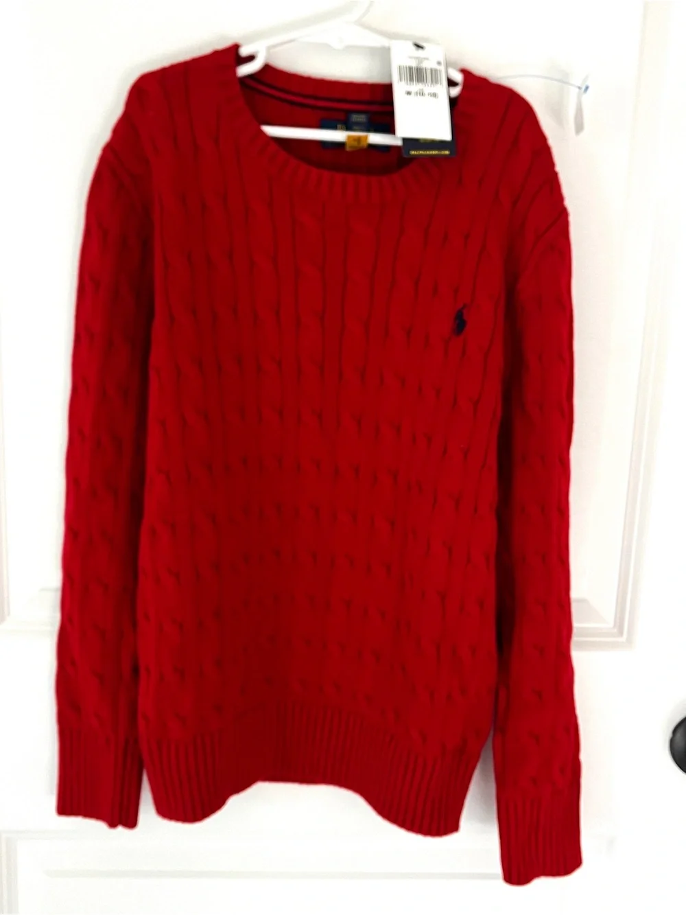 NWT Polo Ralph Lauren Boys M 10-12 Red Cable Knit Sweater Classic Preppy